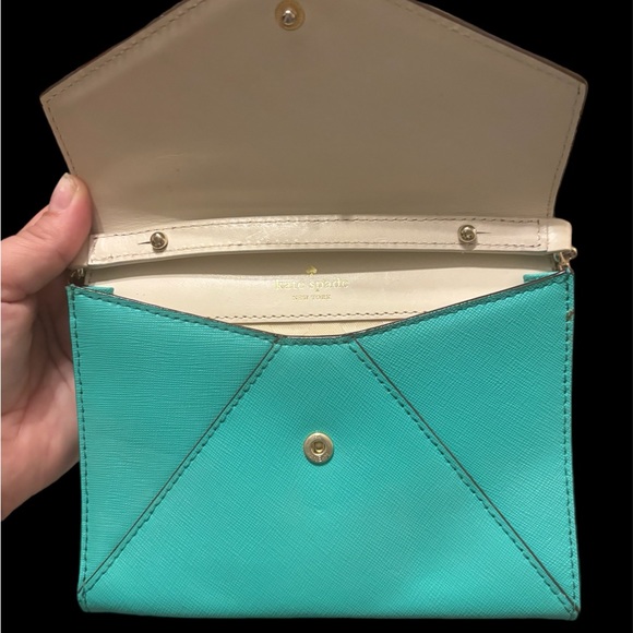 Perfect condition turquoise leather Kate Spade Cedar Street Envelope Crossbody - Picture 4 of 6